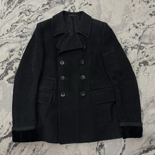 Gucci by Frida Giannini AW07 Velvet Trim Moleskin Peacoat 46R Made in Italy image 2