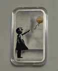 Banksy-Inspired Girl With Balloon 1oz 999 Fine Colorized Silver Bar W/Capsule