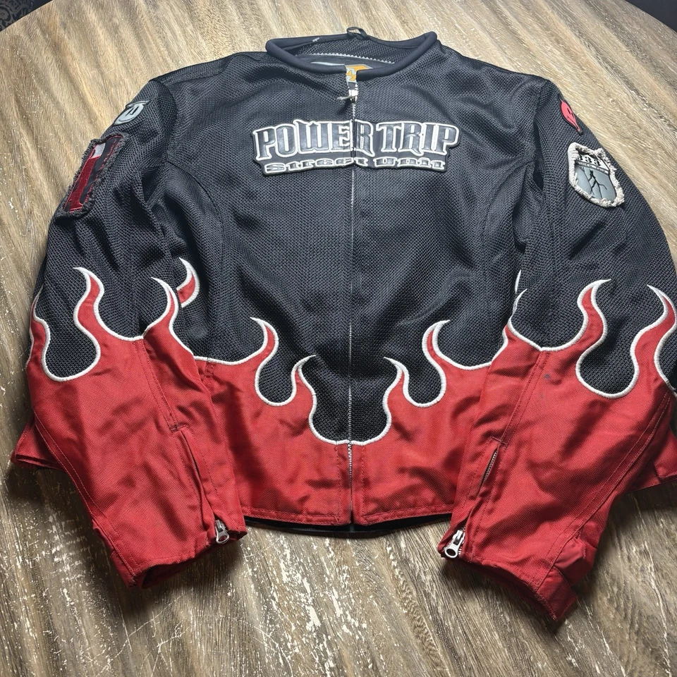 Power Trip Street Unit 333 Women's Padded Motorcycle Jacket Red Flames 2XL Moto - Image 2 of 4