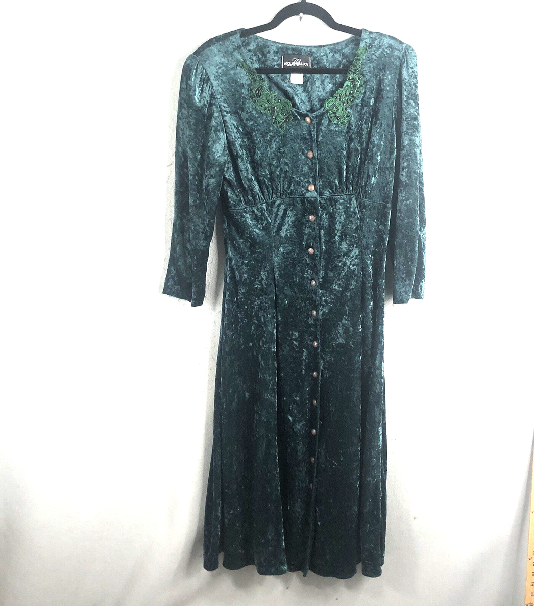 Vintage Y2K Velvet Maxi Dress Womens 10 Green Velour Christmas Fairy Grunge  | eBay