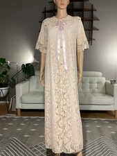 Vintage 60s Pink Lace Overlay Aristocraft Peignoir Robe Negligee Ruffles Medium