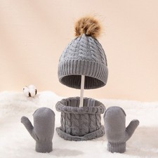 3Pcs/Set Winter Children Girls Boys Hat Scarf Gloves Cap Knitted keep warm 0-36