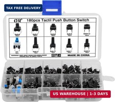 180Pcs Tactile Push Button Switch Assortment Kit, 10 Values 6x6mm 4-Pin Micro Mo