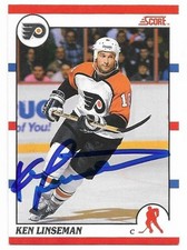 KEN LINSEMAN Autographed Signed 1990-91 Score card #380 Philadelphia Flyers