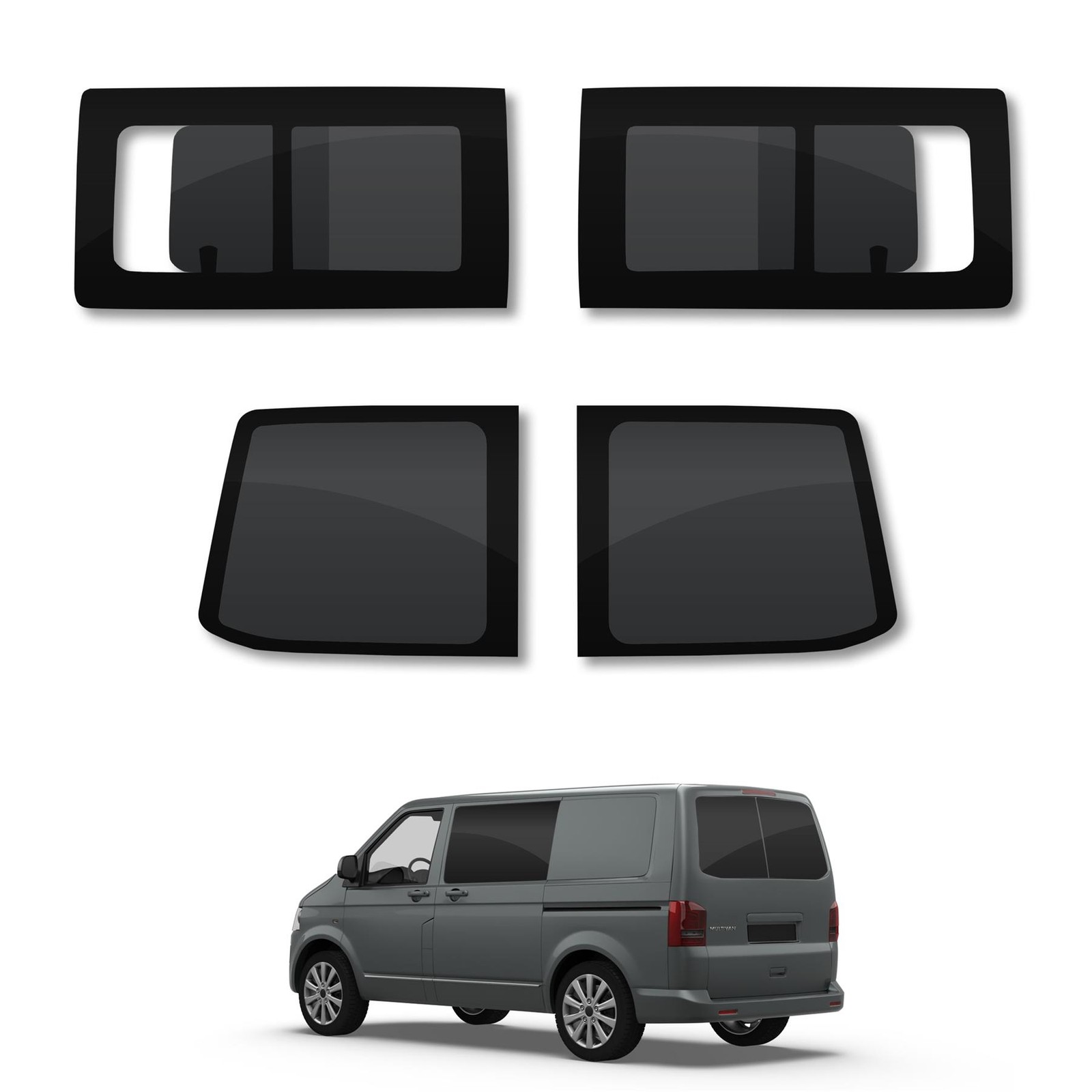 VW Transporter T5 2003-15 Driver Passenger Opening Rear Dark Tint Windows Glass