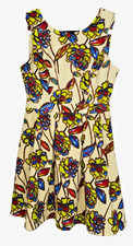 Anthropologie Ark & Co Cream Colorful Floral Pleated Sleeveless Dress Medium