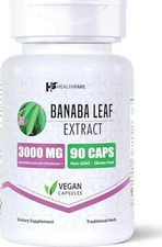 Healthfare Banaba Leaf Extract 3000mg | 90 Veg Capsules | Third-Party Tested | |