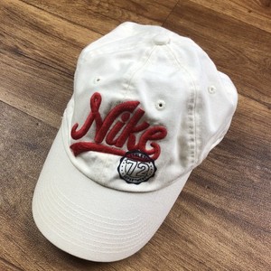 Nike One Size Fits Most Off White Red Baseball Cap Hat *STAINS *READ