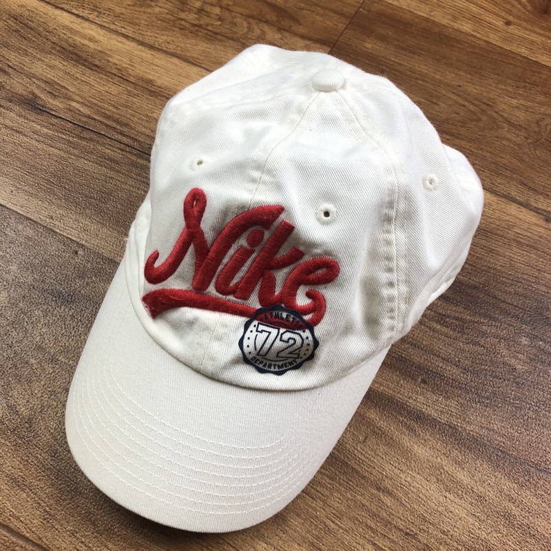 Nike One Size Fits Most Off White Red Baseball Cap Hat *STAINS *READ