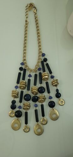 CHICO'S Gold & Navy Blue Lucite Beaded Statement … - image 1