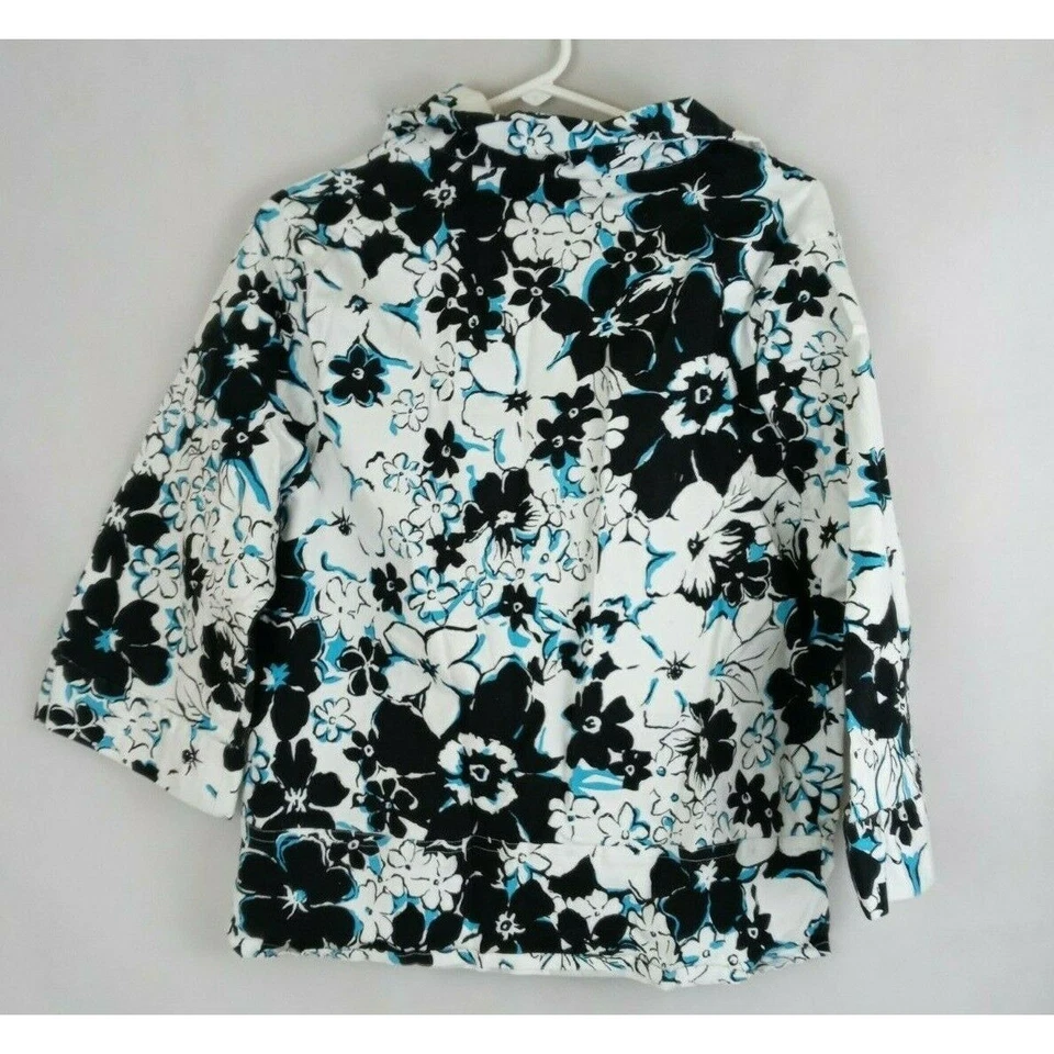 Allison Daley Women’s White, Blue, & Black Floral 3/4 Sleeve Full Zip Jacket 1X - Image 2 of 4