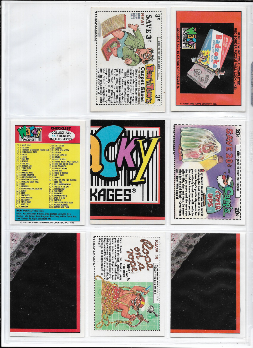 1991 Topps WACKY PACKAGES Stickers, lot of 16 stickers/ puzzle