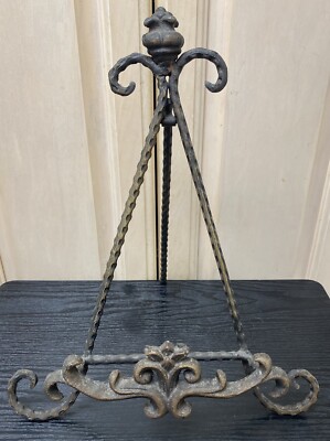 VTG BRUTALIST ORNATE CAST IRON PICTURE/BOOK/PLATEHOLDER DISPLAY EASEL STAND 14''