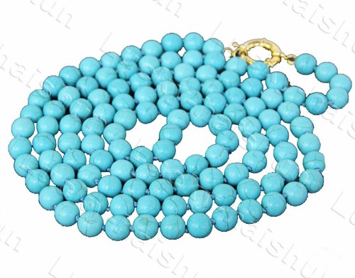 Collana lunga 52" 10 mm rotonda perline turchesi blu cielo c324 - Foto 3 di 5