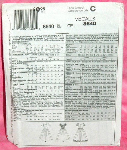 Uncut McCall Girl 3-5 Formal Dropped Waist Dress Pattern 8640 Flower Girl Easter - Picture 2 of 2