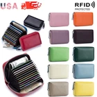 RFID Blocking Women Men Genuine Leather Wallet Credit Card Holder Zipper Pocket