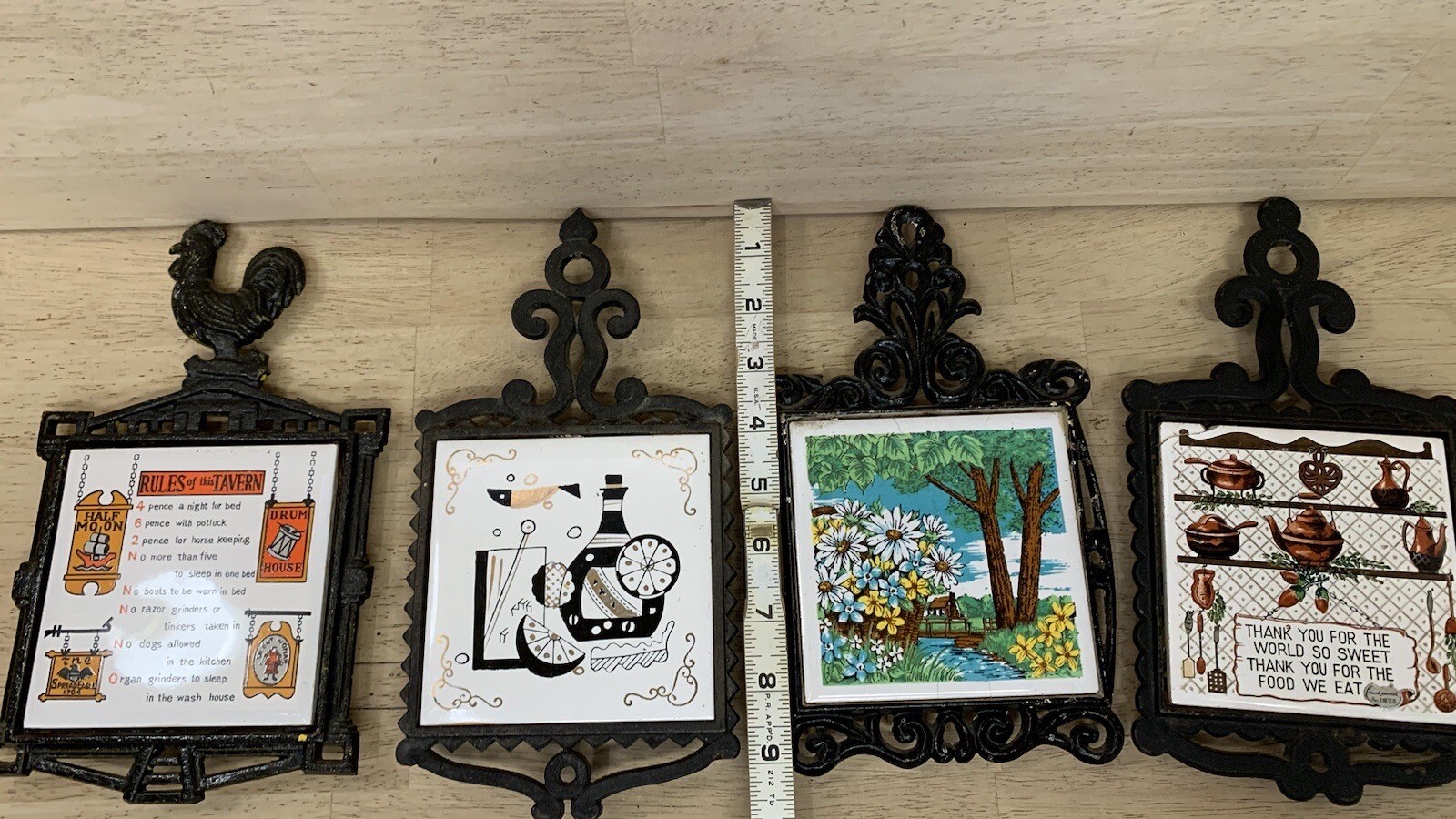 4 TRIVETS Ceramic Tile Cast Iron Wall Hangers Vintage Kitchen Decor MIXED LOT eBay