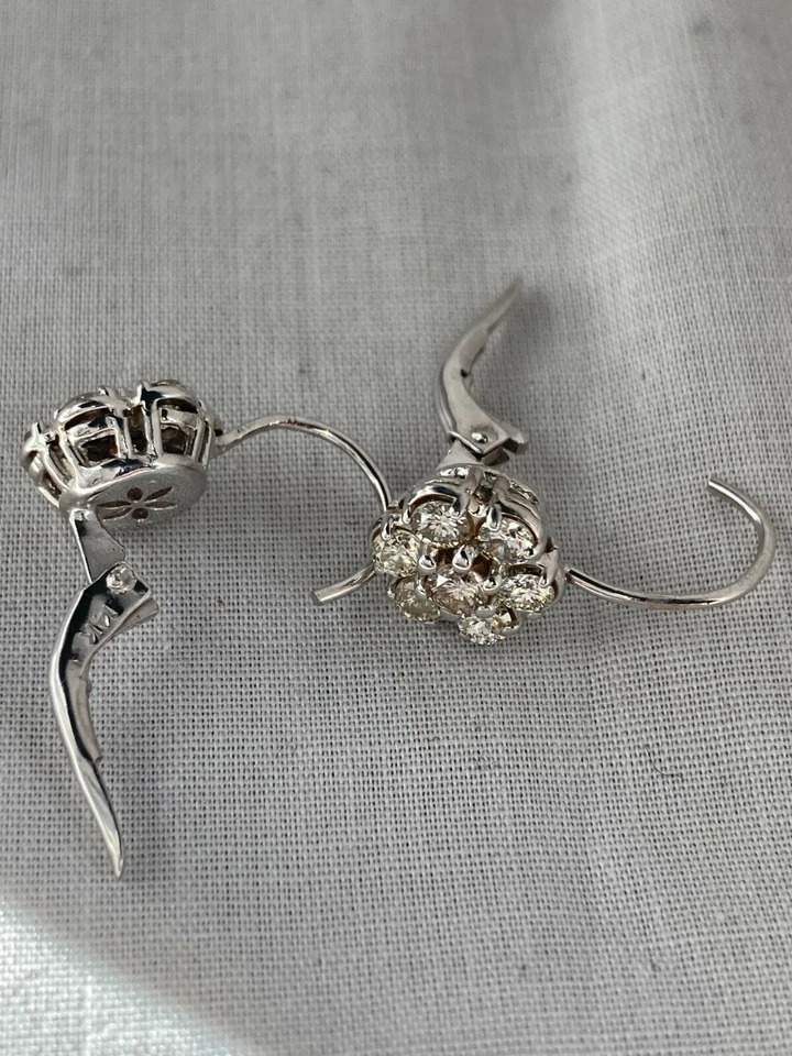 Pendientes racimo de diamantes. Diamantes naturales - 1 quilate en total. Oro 14KTW.Eurowire trasero Foto 2 de 4