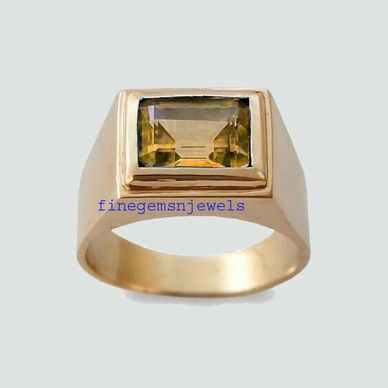 Natural Citrine Gemstone with 925 Sterling silver Gold Plated Ring For Men's #41