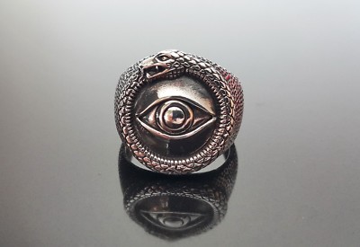 Allsehendes Auge Ouroboros Ring STERLINGSILBER uraltes Symbol Schlange frissende Geschichte 