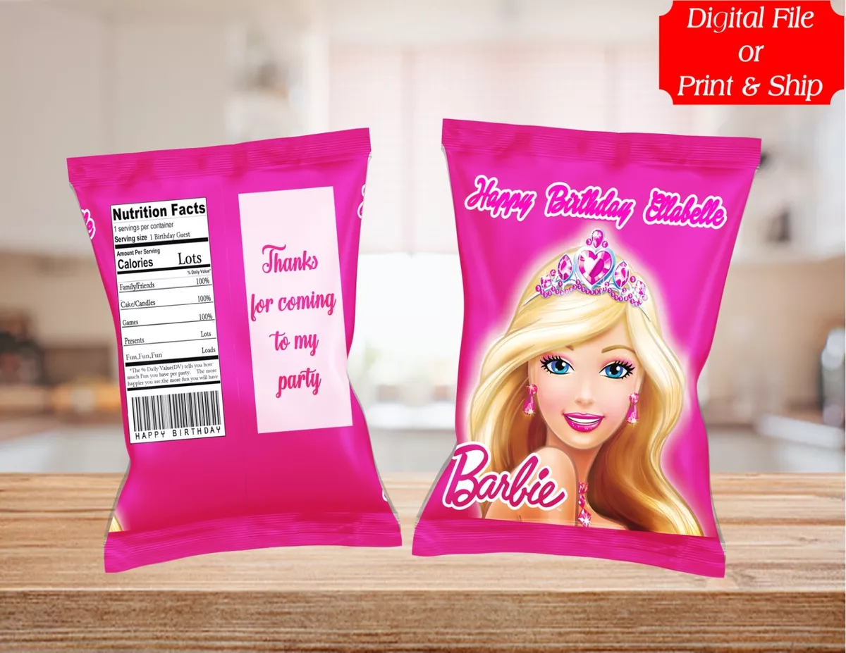 12) Personalized BARBIE Chip Candy Treat Bags Party Favors Printed or D.  File