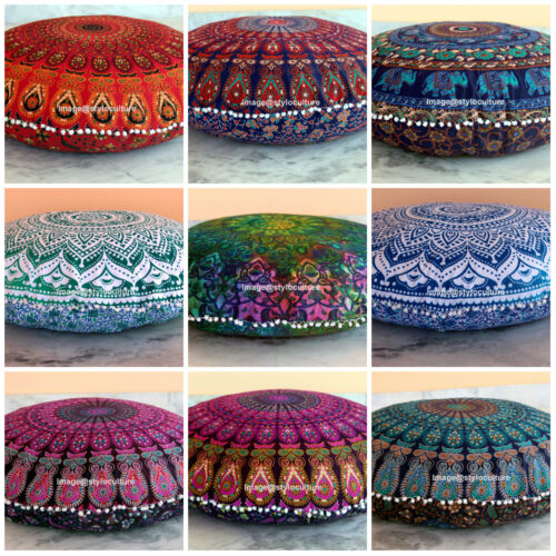 Indian Mandala Floor Pillows Round Bohemian Cushion Pillows Cover Case Cushions - Photo 1/11