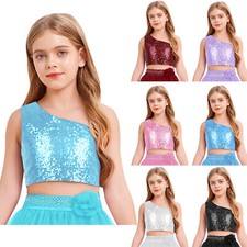 Girls Off-the-shoulder Tops Sparkly Sequin Sleeveless Tops Free Movement Luxury