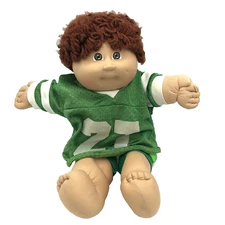 Cabbage Patch Boy Doll Green Football Uniform Signed Xavier '85 Coleco 1978 1982