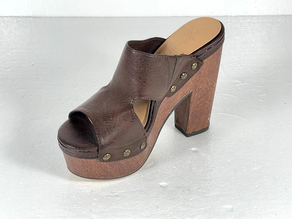 Sandalia con plataforma Edlyn para casa de muñecas 6 marrón bloque tacón de madera correa de metal boho Foto 3 de 4