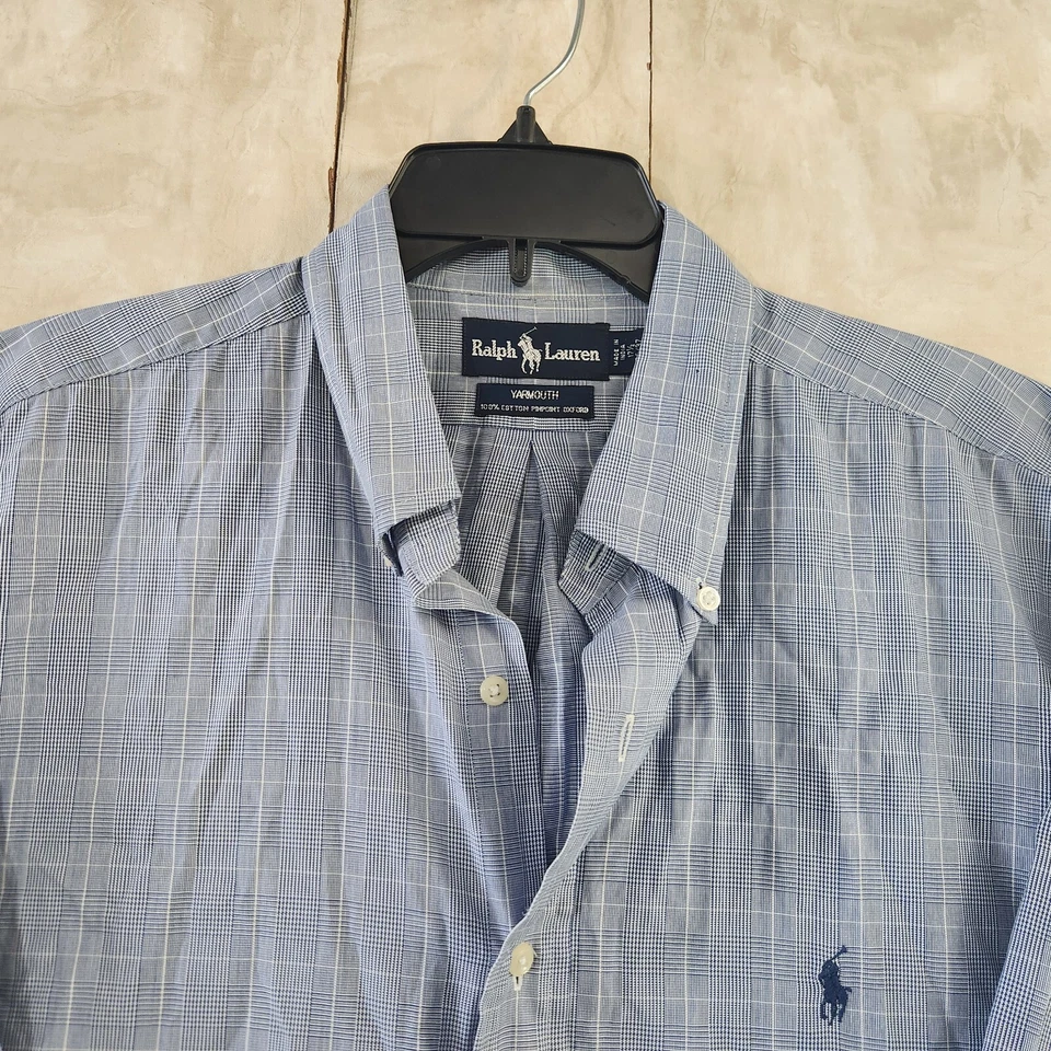 Camisa Ralph Lauren Para Hombre XL 17.5-36/37 Azul Cuadros Manga Larga Yarmouth Foto 4 de 4