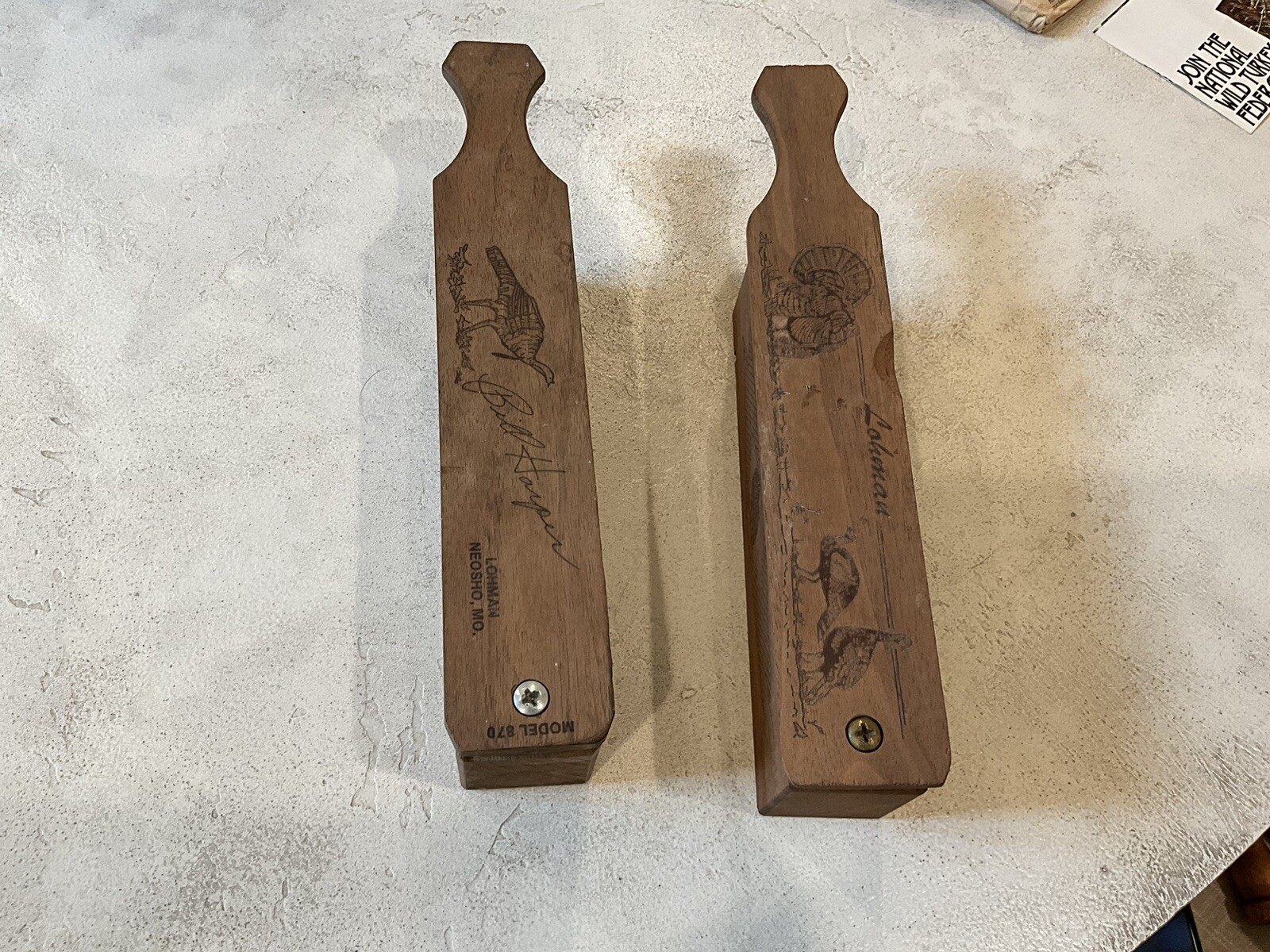 Pair Of Vintage Lohman Box Turkey Calls With Cool Calling Guide From