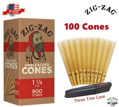 Zig-Zag  Unbleached Paper Cones 1 1/4 Size 100 Pack & Three Tree Case US Ship