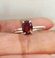 Red Garnet Gemstone Simple Solitaire Ring 925 Sterling Silver promise gift Ring