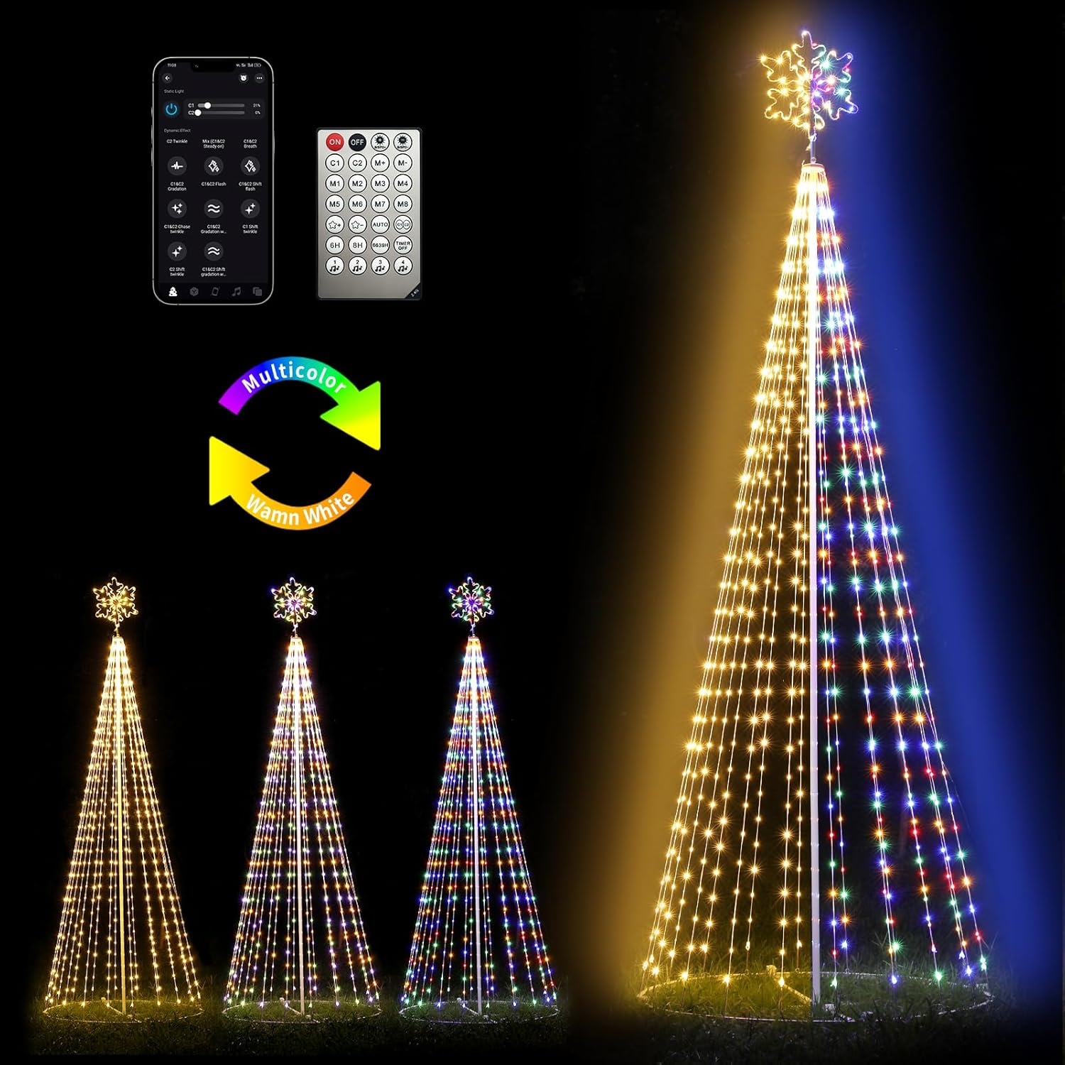 Outdoor Lighting Christmas Tree Lights, 12FT Smart LED outside Christmas Tree Li