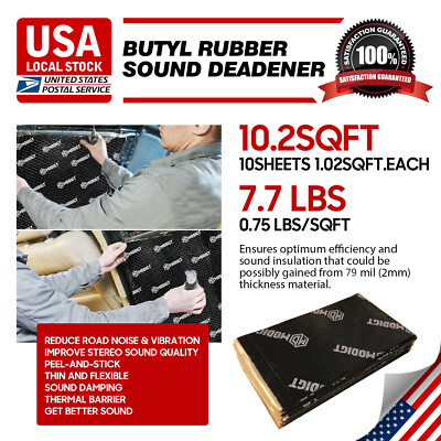 10.2 sqft Butyl Rubber Car Sound Deadener Kil Noise Dampening Mat 10Sheets
