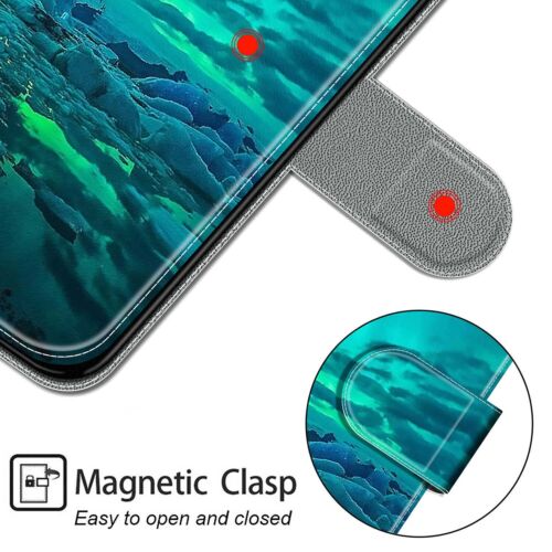 Floating Ice Green Aurora For Various Phone Flip Wallet Card Holder Case Cover - Picture 4 of 12