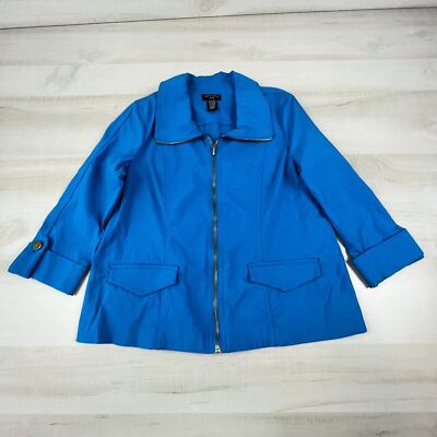 Attyre Womens Jacket Petite Medium Blue 3/4 Full Zip Casual Ladies