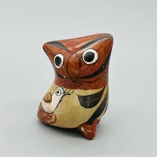 VTG Tonala Owl Folk Art Pottery Hand Painted Brown Black Chippy Old Patina 3.5"