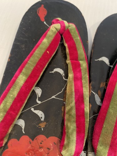 Vintage Geisha Geta Sandal Shoes Antique Black Japanese Wooden Lacquer Maiko - Picture 3 of 12
