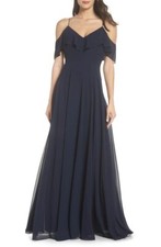 cold shoulder chiffon gown