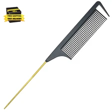 9.3'' Rat Tail Comb for Hair Stylist - Parting Comb with Metal Stainless Steel P