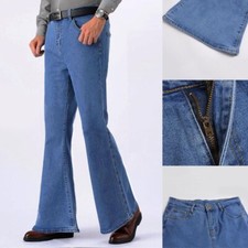 Men Bell Bottom Jeans Flared Denim Pants Retro 60s 70s Trousers Slim Fit Casual