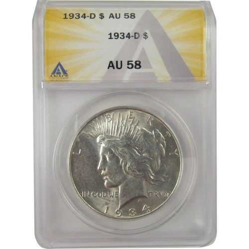 1934 D Peace Dollar AU 58 ANACS Silver $1 Coin SKU:I20900