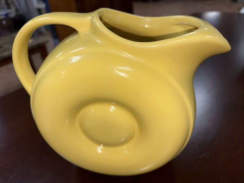 Vintage "HALL" Yellow China Pitcher, 7" H X  8.5" W EUC