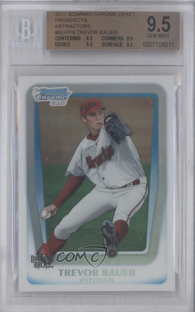 2011 Bowman Draft Chrome Prospects Refractor Trevor Bauer BGS 9.5 GEM MINT 03co