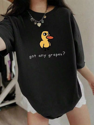 Teen Girl Cartoon Duck And Slogan Print Graphic Tees For Girl Short Sleeve T Shi