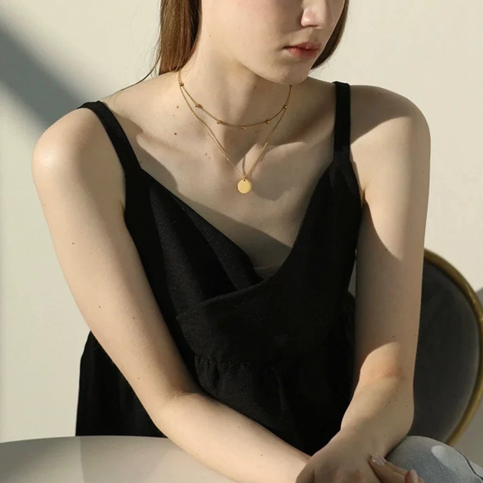 Collar retro francés de doble capa de acero titanio de inspiración vintage Foto 4 de 4