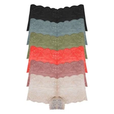 6 Pack Womens Sheer Lace Boyshorts Sexy Floral Lace Seamless Underwear Panties