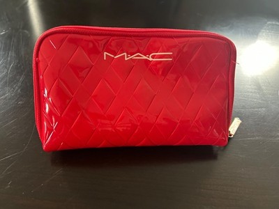 MAC Red Faux Patent Leather Cosmetic Makeup Bag Triangle Shape NEW