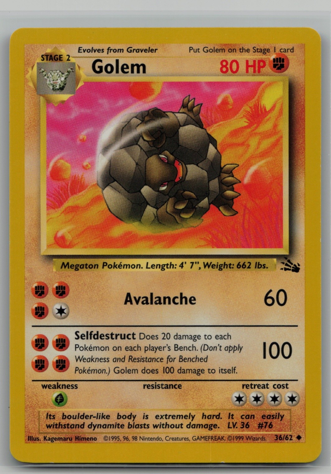 Golem Uncommon Fossil 36/62 NM